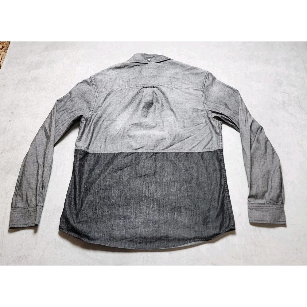 True Religion Western Shirt Mens M Gray Black Slim Fit Color Block Button‎ Up